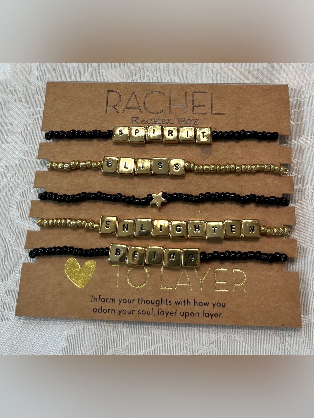 RACHEL Rachel Roy Black and Gold Beaded Bracelet Set NWT